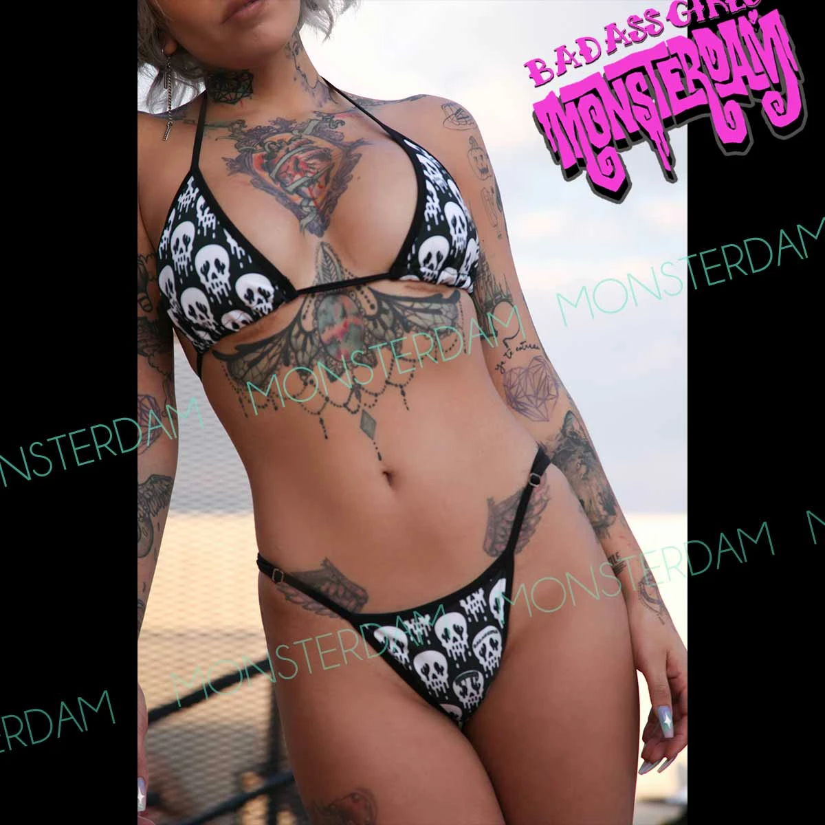 Monsterdam Swimwear Skull Print Mini Bra Thong Bikini Set 2 Monsterdam Swimwear Skull Print Mini Bra Thong Bikini Set - Image 2