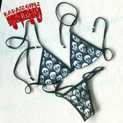 Monsterdam Swimwear Skull Print Mini Bra Thong Bikini Set