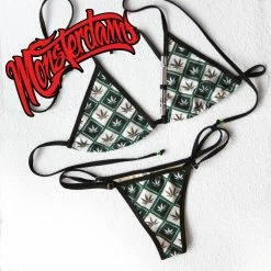 Monsterdam Swimwear Marijuana In Square Bikini Brazilian Style Black Bathing Suit
