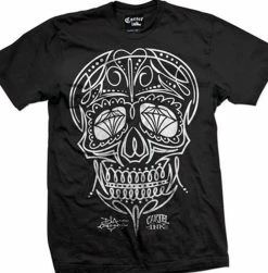 Cartel Ink T-Shirts Pinstripe Skull Print Black T-Shirt